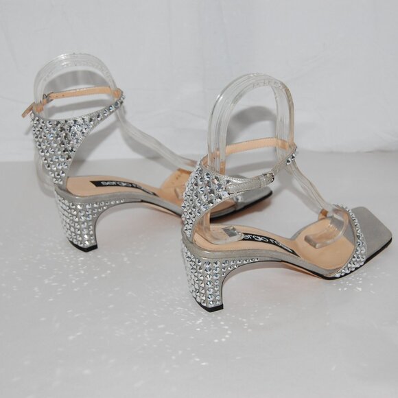 US 6.5 ❤️ SERGIO ROSSI Silver Crystal Rhinestone Embellished Ankle Strap Sandals - Picture 8 of 12